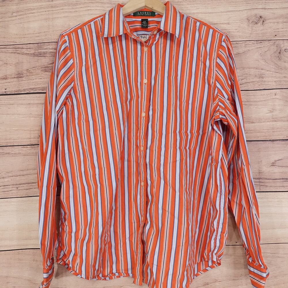 LAUREN‎ RALPH LAUREN LONG SLEEVE ORANGE STRIPED BUTTON DOWN SHIRT MENS SIZE L